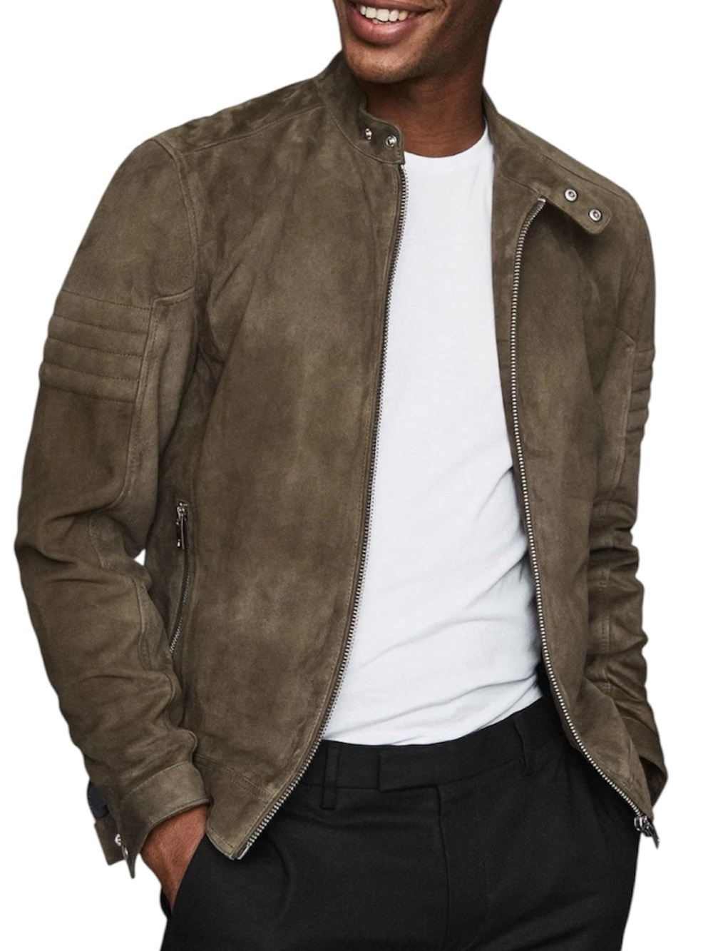 Reiss Marko Suede Cafe Racer Jacket Sz Medium Mushroom Brown
